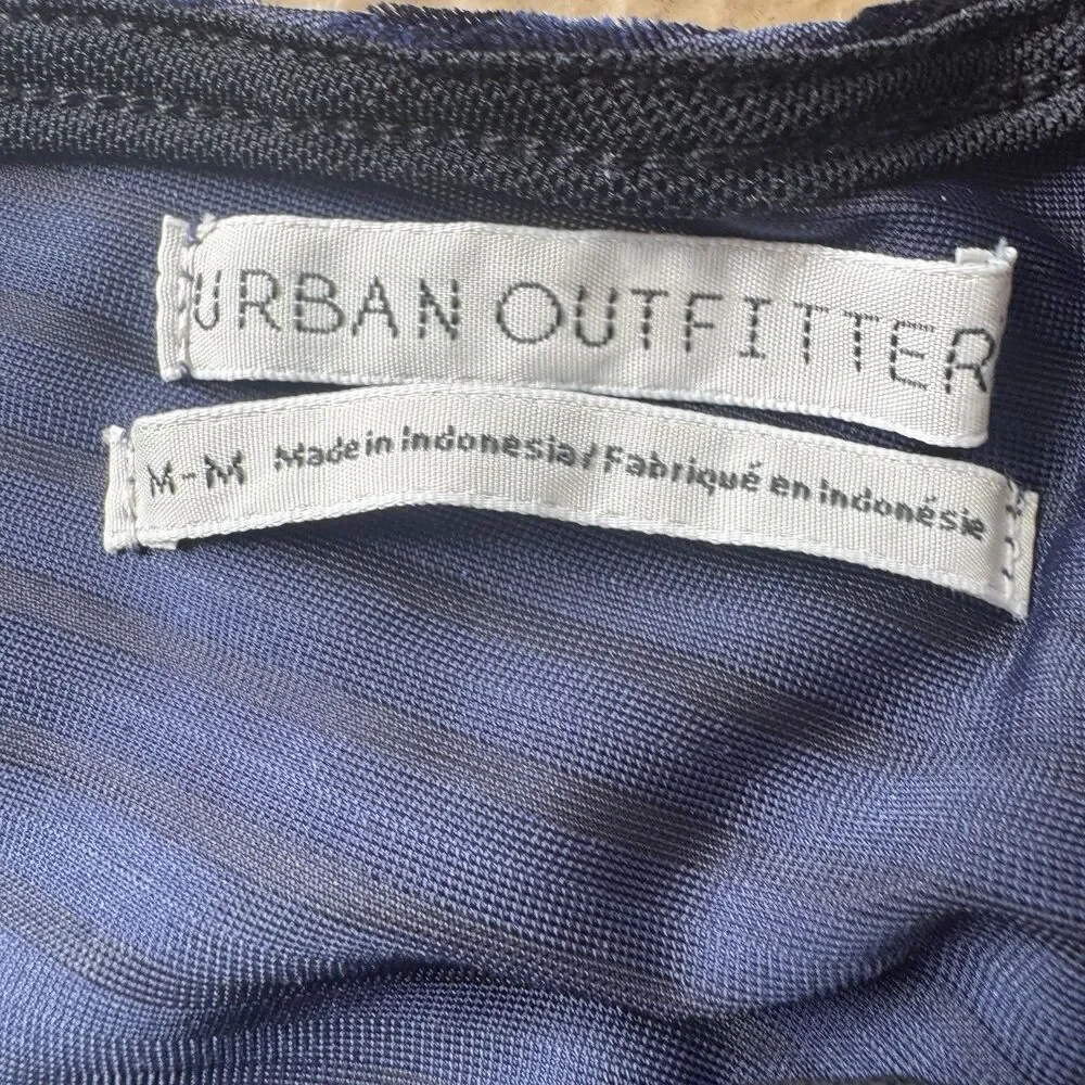 URBAN OUTFITTERS Leora Velvet Plunging Peplum Sexy Boho Top Navy Blue Size M - Picture 9 of 11